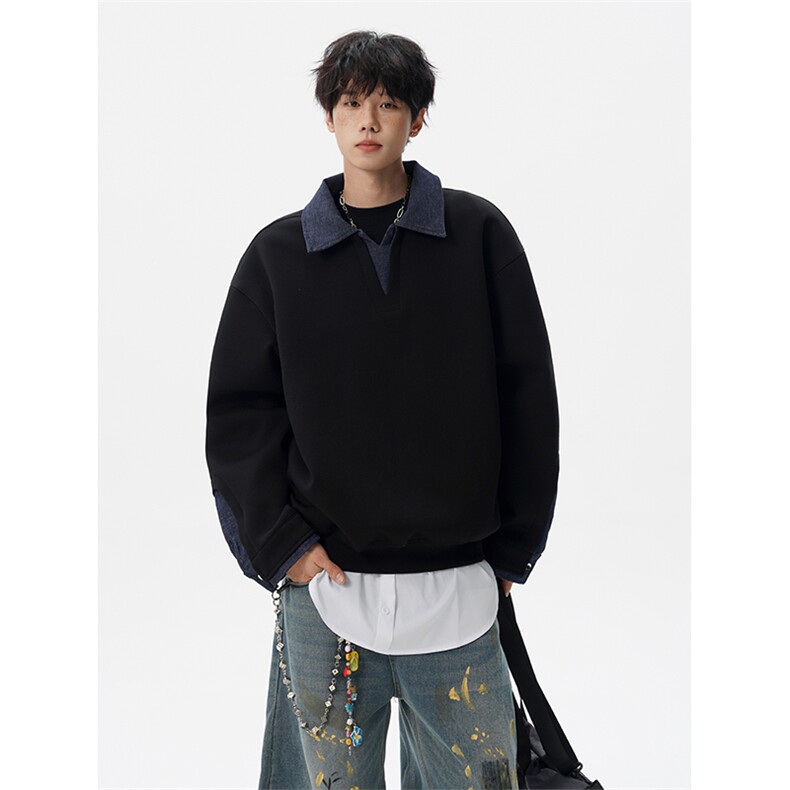 8XL-M美式拼接新款翻领高级感衬衫领运动上衣长袖卫衣男WY26P68，男装衬衫，电商D206-1