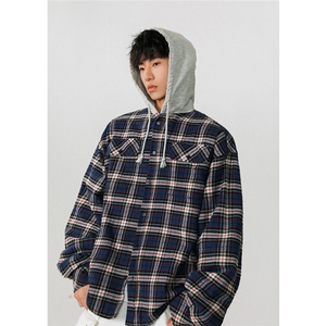 1连帽大码M-5XL衬衫男大身100%棉帽子100%聚酯纤维CS77918P60控98图片