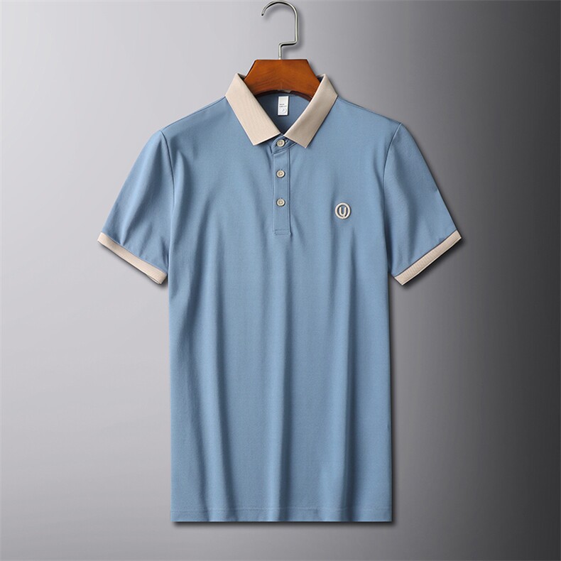 抖音高级感U字刺绣夏季短袖T恤翻领Polo衫半袖D342-T066特P40,男装T恤,电商D342