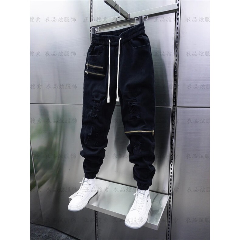 1506-1/KT11341/P53潮流男士黑灰色牛仔裤弹力拼接束脚休闲裤百搭,男装牛仔裤,星座1506-1
