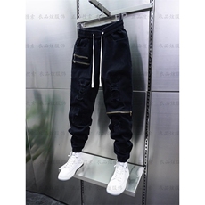 1506-1/KT11341/P53潮流男士黑灰色牛仔裤弹力拼接束脚休闲裤百搭，男装牛仔裤，星座1506-1