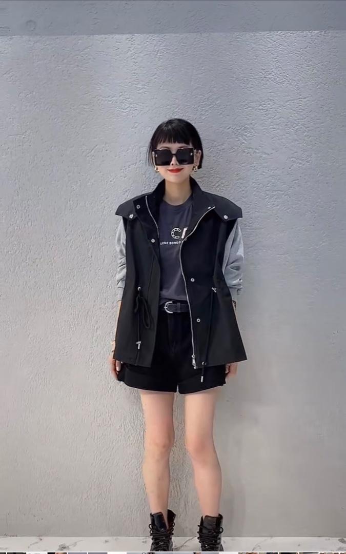 2022年春季新款洋气欧美范拼色小心机风衣外套,女装风衣,L·H·X
