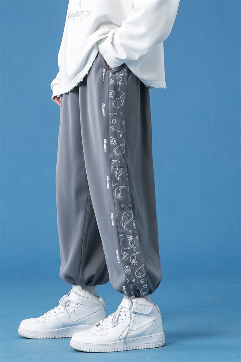 蓝底2024秋冬撞色串标宽松抽绳束脚运动休闲潮牌裤子2112-P45控69,男装休闲裤,星座914-3