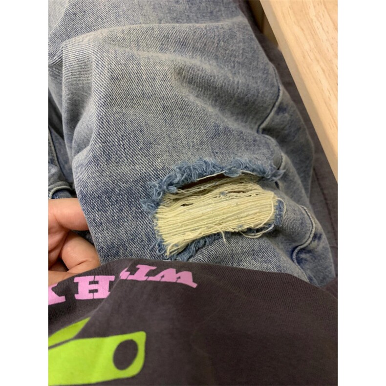 【网图现货】破洞牛仔裤男女夏季薄款宽松阔腿裤子NZP01CC-P45,男装牛仔裤,星座1007（原301D）