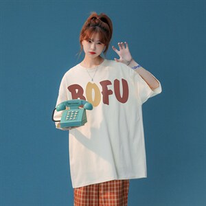 中性 夏季青春全棉宽松情侣ins圆领短袖T恤 T1051 P25控38图片