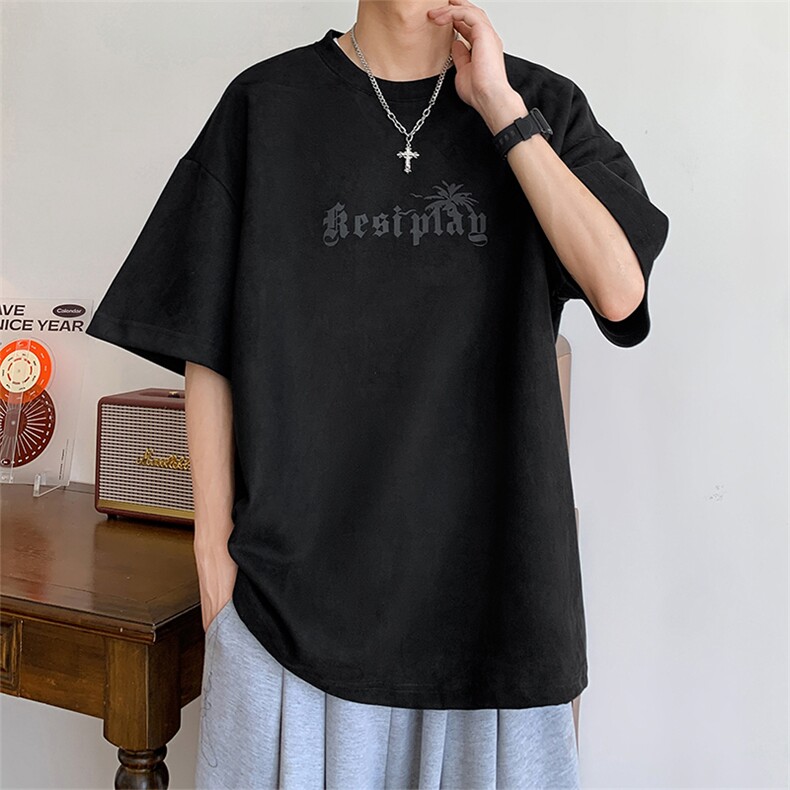 烧花麂皮绒T恤XY5517-TP20控价38夏款个性字母印花圆领短袖男,男装T恤,电商A102-1
