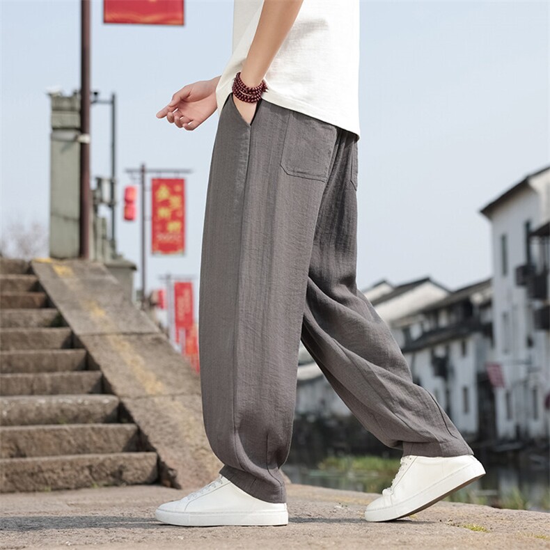 春夏新款帅气阔腿直筒裤风棉麻休闲裤男K2506-P70,男装休闲裤,电商A008