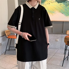 男纯色慵懒2023潮气质文艺潮流POLO衫青春流行夏季标准五分袖，男装T恤，星座716-4