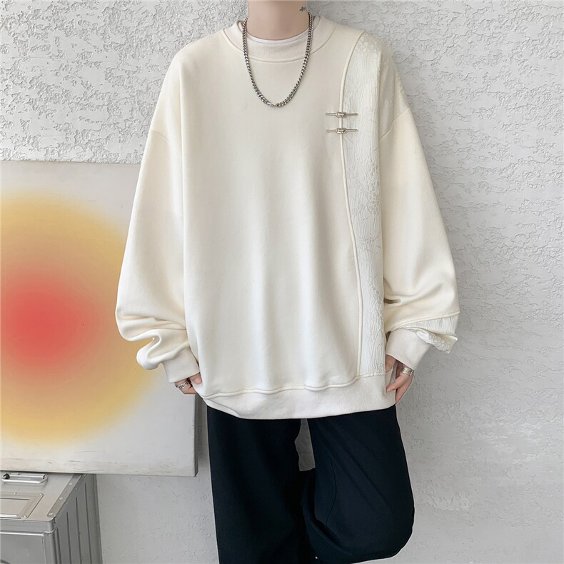 新中式金属盘扣重磅圆领卫衣大码拼接长袖套头上衣外套WY5115/P58,女装短外套,电商B238