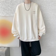 新中式金属盘扣重磅圆领卫衣大码拼接长袖套头上衣外套WY5115/P58，女装短外套，电商B238