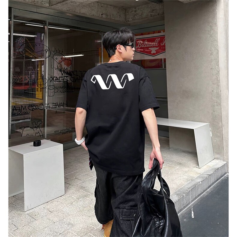 抖音得物210克现货宽松纯棉美式潮牌印花落肩袖纯棉T恤AT211114,男装T恤,电商A443