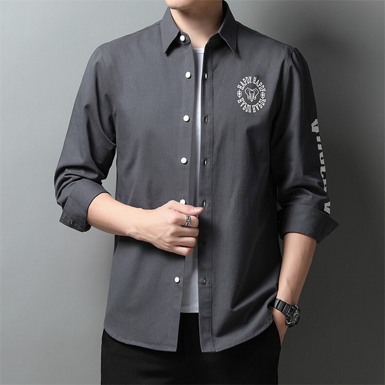 秋季长袖衬衫男士免烫纯棉春秋2023新款刺绣中年商务休闲衬衣服，男装衬衫，电商B212（原钱塘6029）
