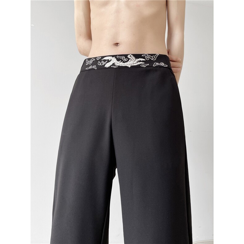 XZ612-K746-P55控78新中式风刺绣垂坠西裤直筒裤速干冰丝裤1，男装西裤，星座612