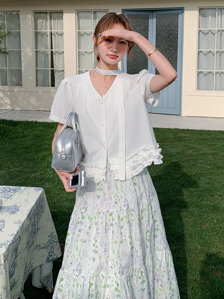 韩版温柔系甜美休闲衬衫套装女2025夏季新款显瘦碎花半身裙两件套,女装套装/套裙,浙宝305
