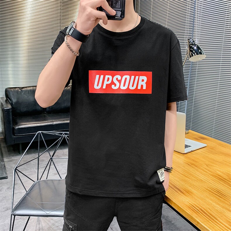 夏季港风大码宽松英文短袖T恤男圆领纯棉中袖卫衣模白T9553,男装T恤,星座1207