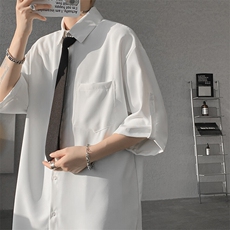 M-8XL领带衬衫短袖特大码垂坠感夏季冰丝外套DK制服衬衣DC5005P45，男装衬衫，电商B238