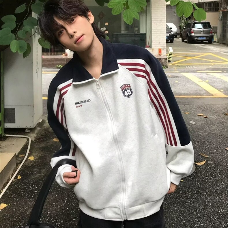Y8060-P45 美式条纹休闲夹克男春潮牌字母印花外套vibe高街百搭图片