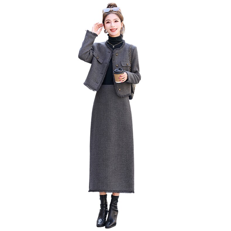 洋气减龄小香风套装裙子2026秋装新款女装外套毛呢半身裙穿搭,女装套装/套裙,兰菲阁