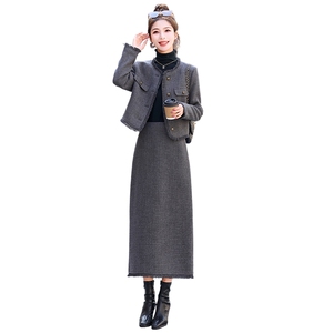 洋气减龄小香风套装裙子2026秋装新款女装外套毛呢半身裙穿搭图片