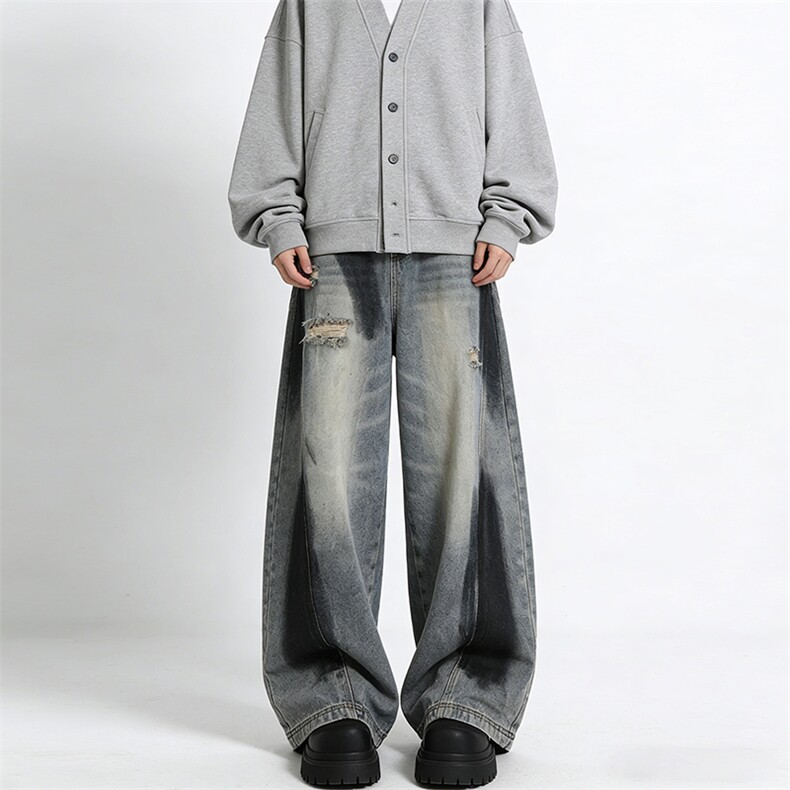 破洞脏脏裤男生宽松水洗复古美式长裤A161-P50，男装休闲裤，电商D312