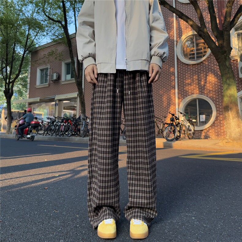 A429-YK338-特批48呢料质感宽松柔软慵懒风格子裤,男装休闲裤,电商A429