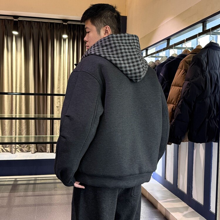 2025重磅太空棉格纹拼接棉服秋冬挺括帅气高级感时尚廓形卫衣外套,男装棉衣,星座218-8