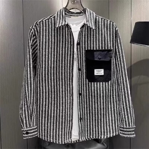 衬衫纯棉条纹长袖男春秋衬衫式夹克痞帅加厚翻领外套L8832 P53图片