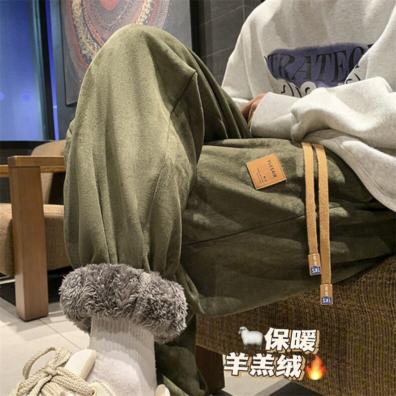 羊羔毛加绒加厚得物二开休闲裤白底平铺图现货C323-1-JR8885-P55,男装卫衣,电商C323-1