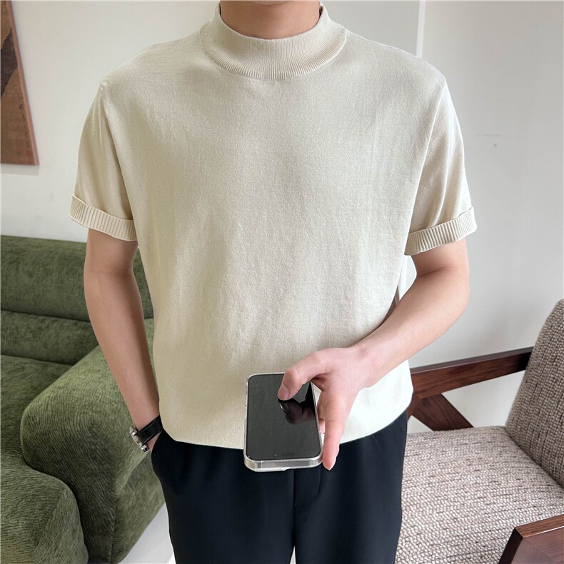 春夏男纯色半高领针织毛衣短袖纯色B2001-P45,男装针织衫/毛衣,星座1012-1