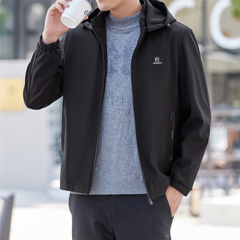 B-N9755男士秋季新款长袖中老年爸爸装外套可脱卸帽夹克外套图片