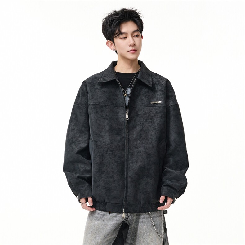 春季扎染皮衣机车翻领美式复古松弛感外套男女C64139-TP55不，男装皮衣，电商A102