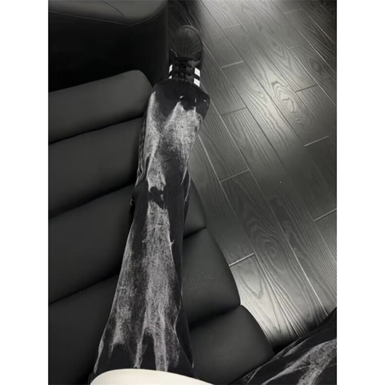 W10466-P40 网图现货 美式扎染雪花灰牛仔裤直筒嘻哈扎染拖地长裤图片