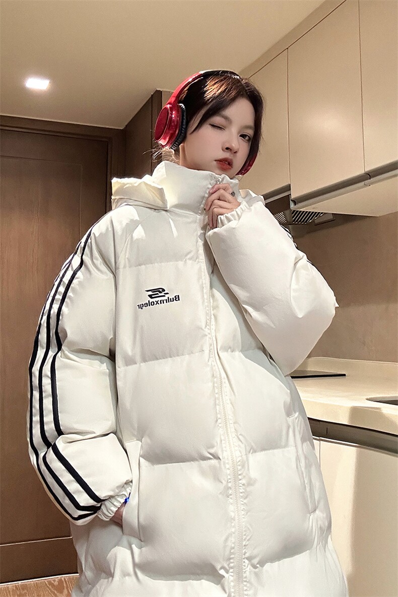 中性过膝棉衣织带三条杠长款加厚情侣羽棉服外套男G1076P168,男装棉衣,电商A339