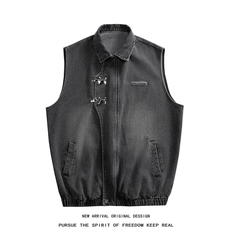 MJ150/P60高品质星空纹飞机扣新中式风牛仔马甲潮男无袖外套,男装背心/马甲,电商基地A050