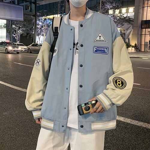 新款春秋外套男潮牌宽松立领拼色夹克韩版棒球服上衣J437-P48,男装夹克,星座1008-1