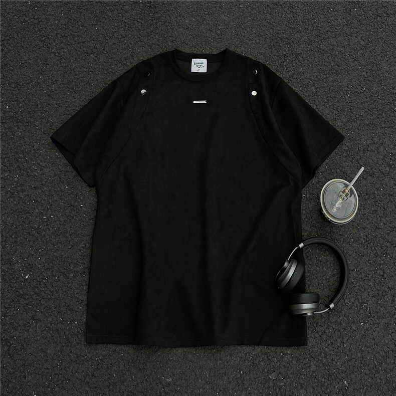 24夏季新款设计感美式高街麂皮绒情侣短袖上衣半袖男D244P38,男装T恤,电商A335-1（原A458）