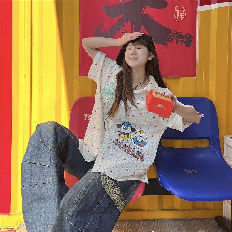 2025夏季潮牌卡通印花短袖衬衫男女宽松情侣休闲百搭半袖衬衣，男装衬衫，星座1210-1