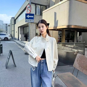 宽松显瘦时尚皮衣女短款2025春新款立领机车服韩系小个子上衣图片