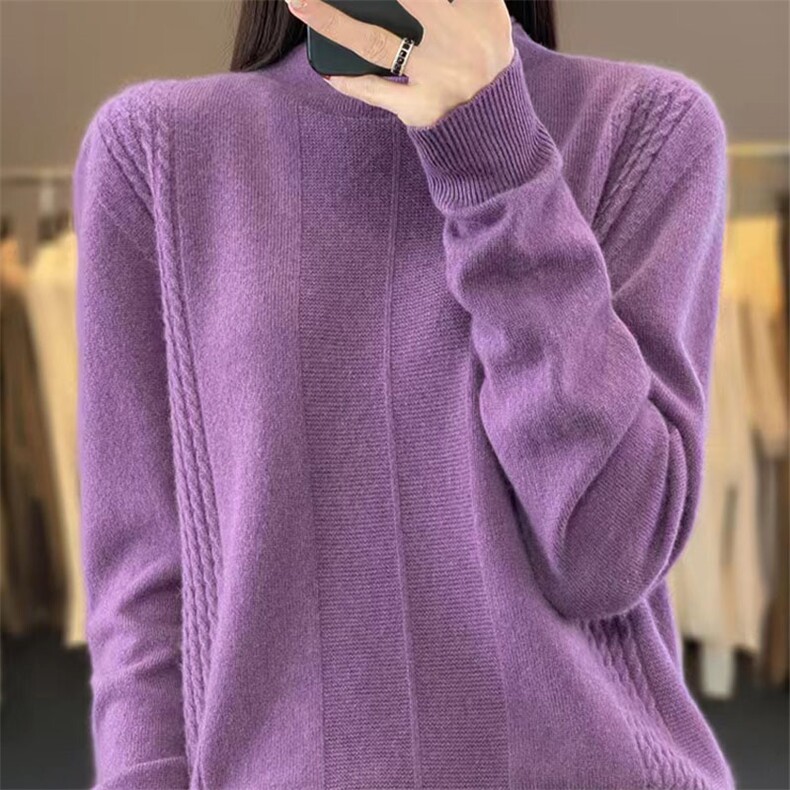 优雅气质女士仿羊毛打底衫百搭时尚珍珠装饰袖口显瘦修身长袖针织衫,针织衫/毛衣,萱芳婷羊绒