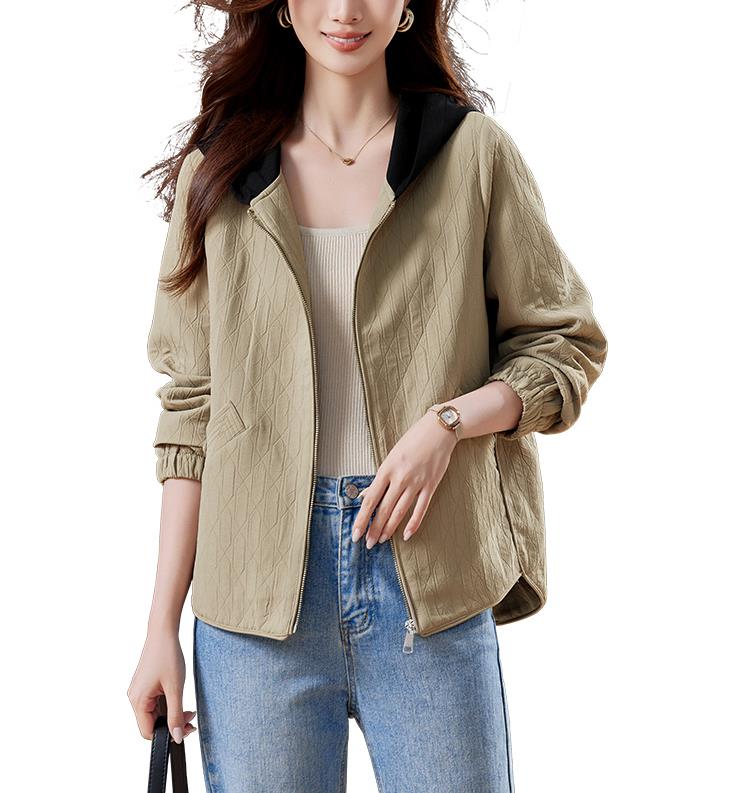 大码连帽短外套女2025春秋新款时尚中年妈妈宽松休闲减龄夹克上衣,女装短外套,丽影随形