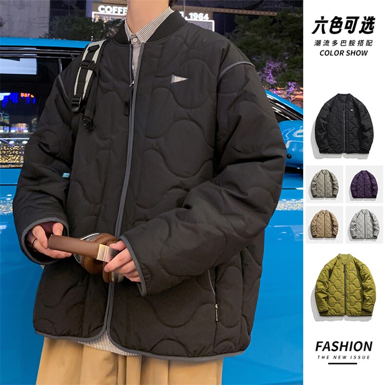 秋冬新款棒球领穿加厚条纹夹克港风宽松棉衣MY9313 P-85图片