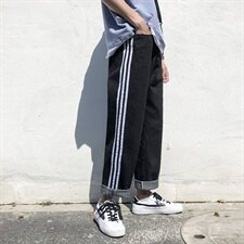 直筒牛仔九分裤条纹夏季男宽松港风潮流休闲百搭休闲裤NZ301-p32，男装牛仔裤，星座410-6（原星座1304-1）