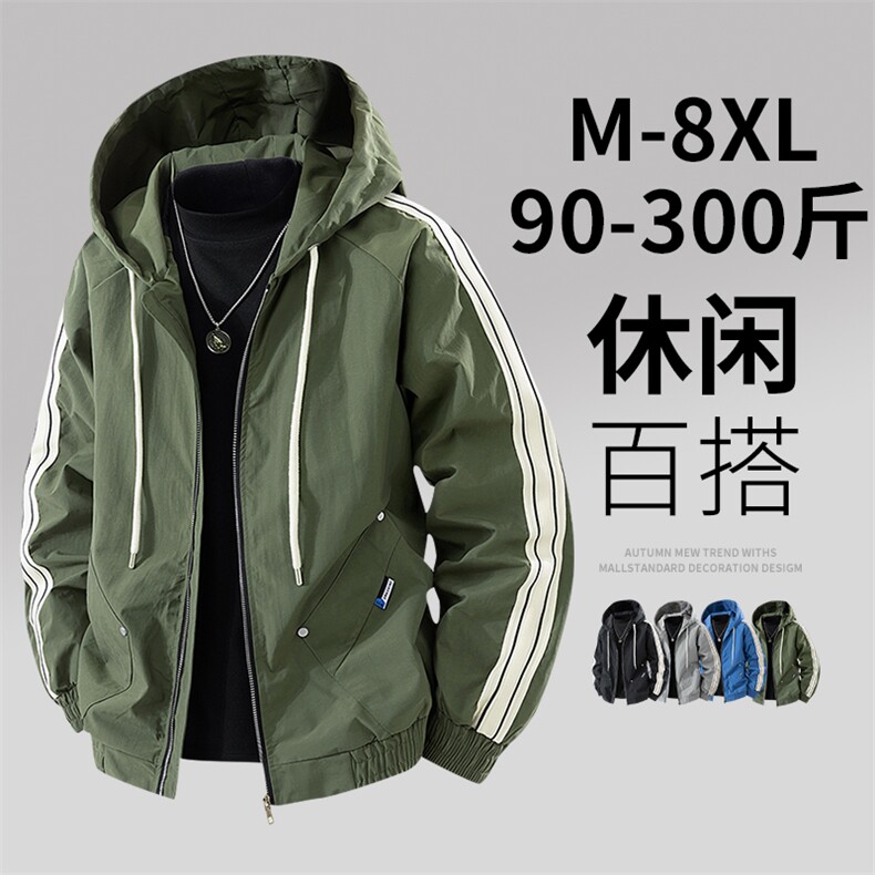 GENIOLAMODE宽松大码男装外套秋季夹克休闲百搭条纹撞色冲锋上衣,男装夹克,星座209