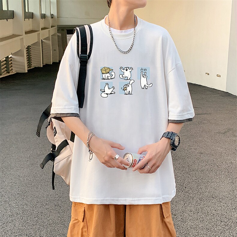 JT55097-P25假两件短袖t恤男大码胖子半袖体恤半截袖港风,男装T恤,电商A040
