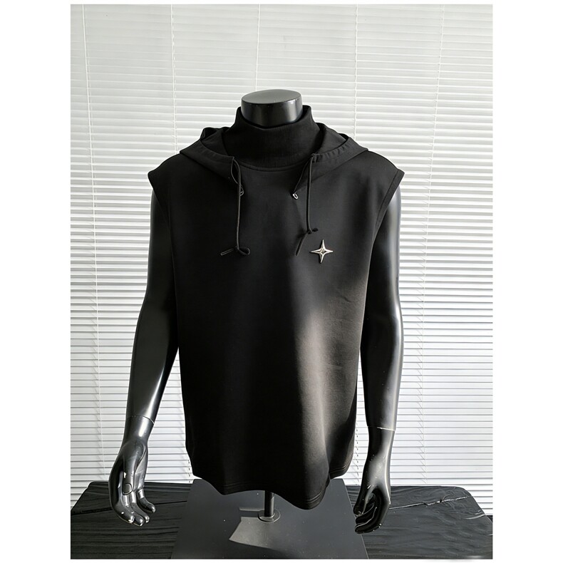 可拆卸帽子背心百搭坎肩短袖T恤痞帅背心黑武士风1016-1T338P43，男装背心/马甲，星座1016-1（原电商B408-1）