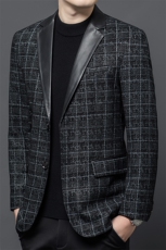 秋季新款海宁真皮皮衣男印花绵羊皮西服格子商务休闲男装中年夹克，男装夹克，电商B360A（原721A）