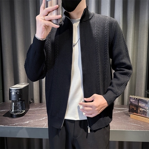 C67065-M-3XL-P98秋百搭男士休闲拼接针织拉链立领外穿毛衣开衫图片