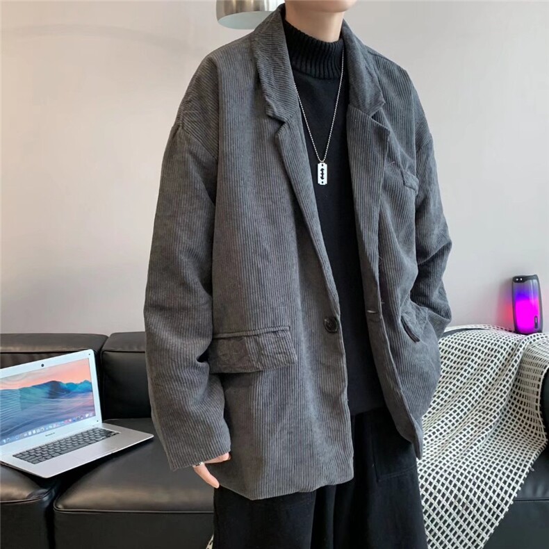 灯芯绒西装夹克男士2023春季新款港风宽松西服外套X8819P55,男装夹克,星座1116-2