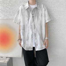 CS1142-特p35控68水墨印花短袖冰丝凉感速干潮流大码衬衫，男装T恤，电商A059