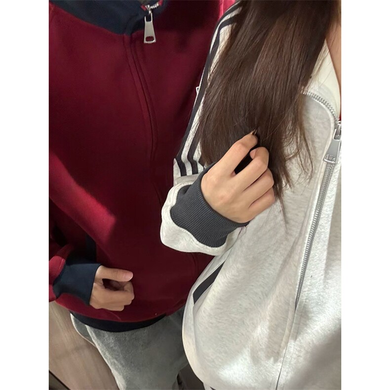 抖音得物高品质26春装美式高街重磅结构拼接织带立领卫衣外套CM42,女装短外套,电商A486-1